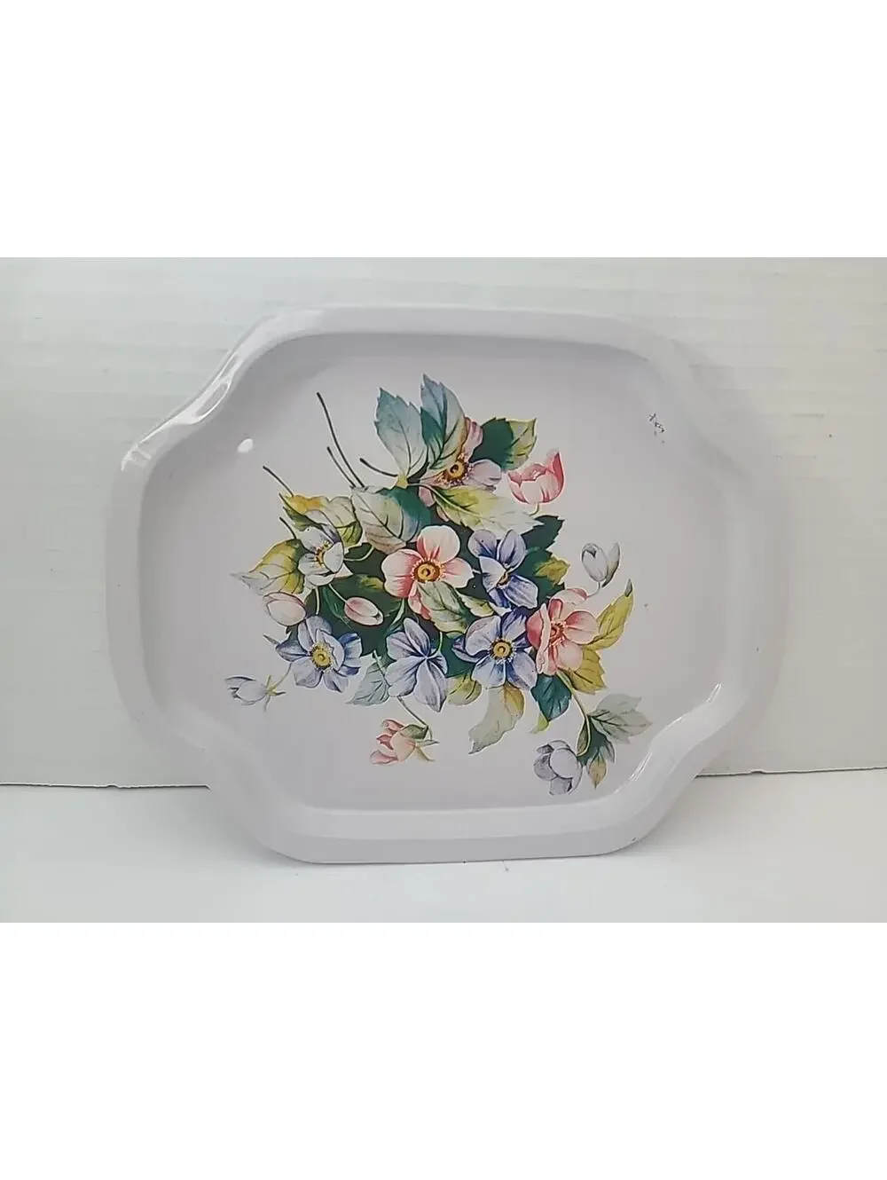 Floral Enamelware Vintage Mini Metal Tray Farmhouse Country Rustic Boho 7.5 Inch